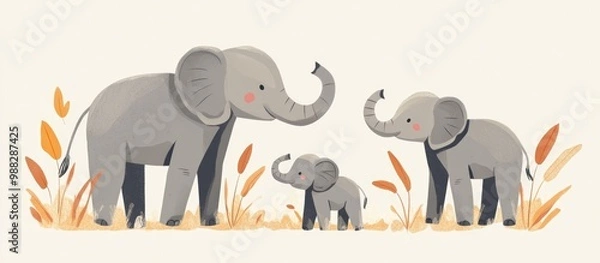 Obraz Adorable cartoon illustration featuring a charming elephant family