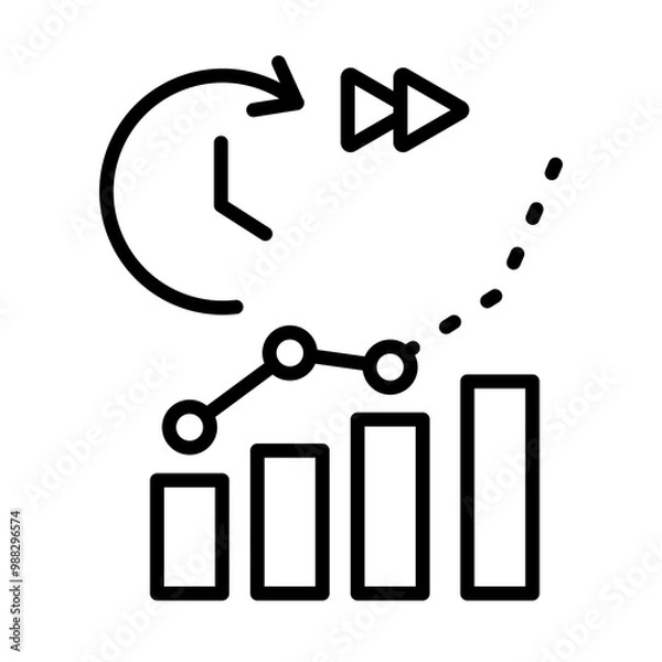 Fototapeta Icon for predicting the future. There is a clock and a graph showing the future.