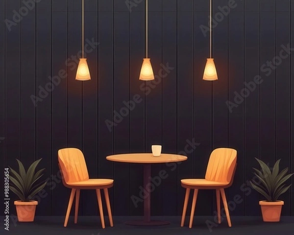 Fototapeta Cafe seating arrangement, tables and chairs displayed symmetrically, flat design illustration