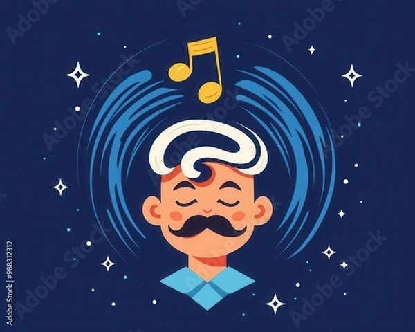 Fototapeta Music note floating above head, earworm tune, flat design illustration