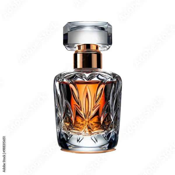 Fototapeta Crystal-clear perfume bottle with intricate patterns, isolated on transparent background