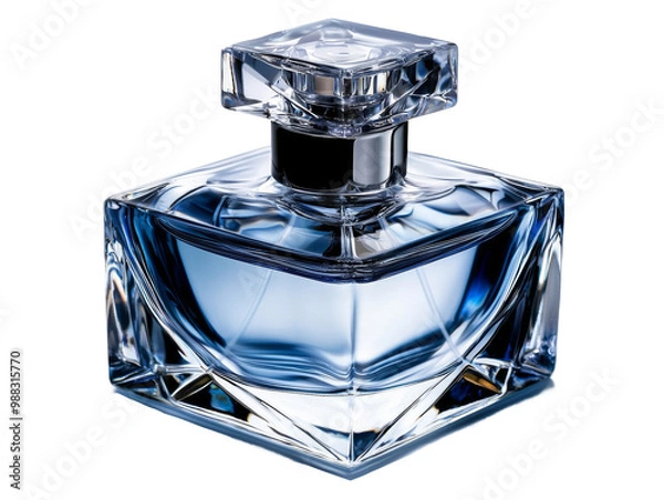 Fototapeta Crystal-shaped perfume bottle with a sleek metallic finish, isolated on transparent background