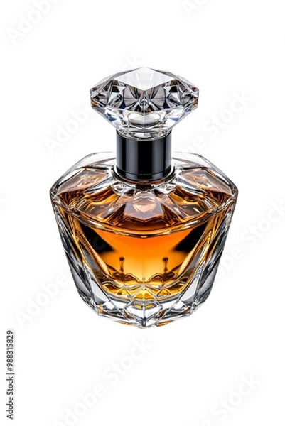 Fototapeta Luxurious perfume bottle with a diamond-shaped lid, isolated on transparent background