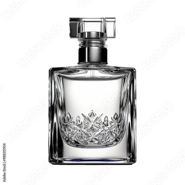 Fototapeta Crystal-clear perfume bottle with intricate patterns, isolated on transparent background