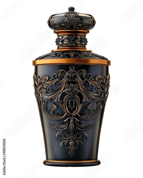 Fototapeta A bottle of perfume with a gold and black crown on top