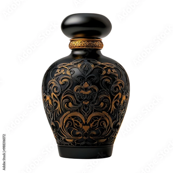 Fototapeta Vintage perfume bottle with intricate patterns, isolated on clean white