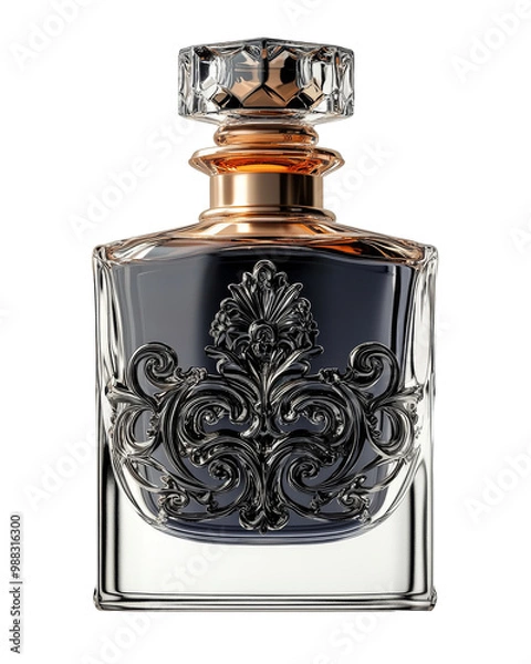 Fototapeta A bottle of perfume with a gold top