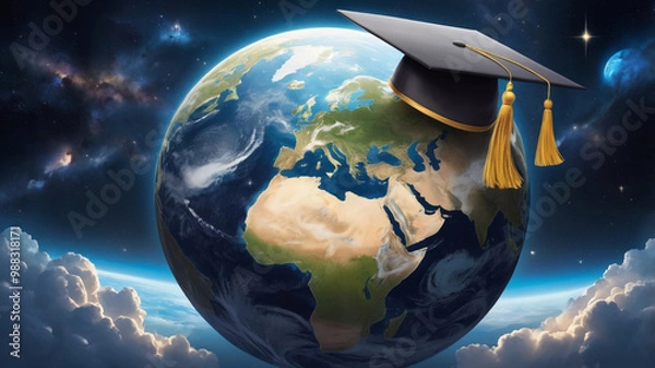Fototapeta Planet Earth in a Graduation Cap: A Symbol of Global Scientific Achievement. AI Generated