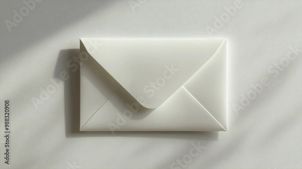 Fototapeta White envelope casting shadows on a light-colored surface