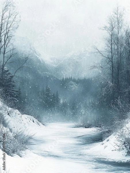 Fototapeta Winter-themed background with soft, snowy textures and a blank copy space for text