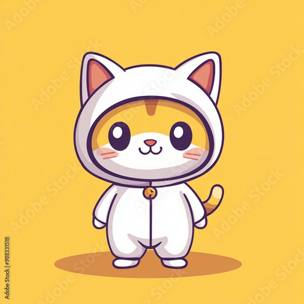 Fototapeta cute cat cartoon design mascot, kitten wearing a dinosaur costume