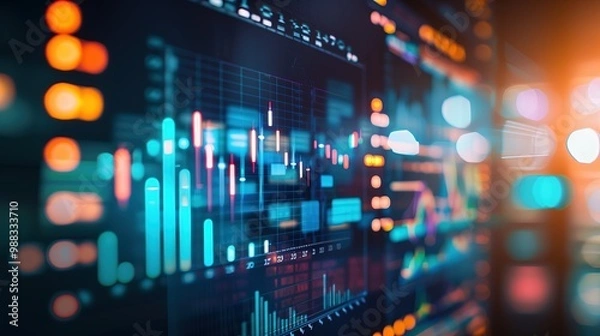 Fototapeta A close-up of a digital screen displaying a downward-trending line graph