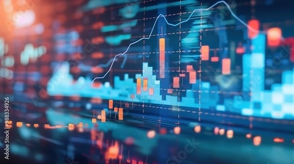 Fototapeta A close-up of a digital screen displaying a downward-trending line graph