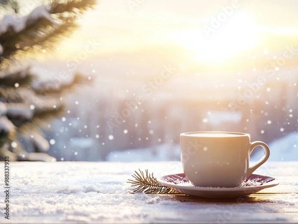 Obraz Coffee cup on the table in winter