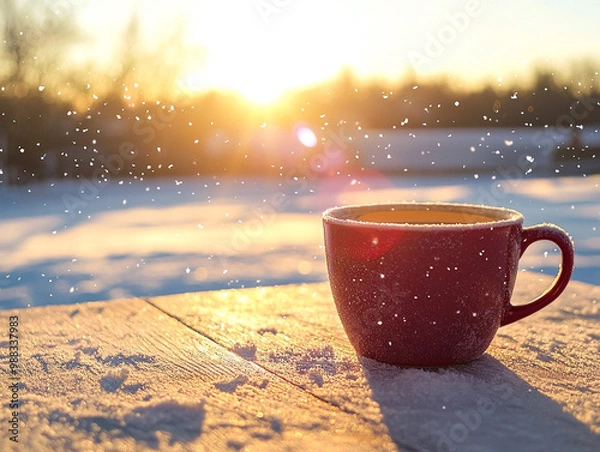 Obraz Coffee cup on the table in winter