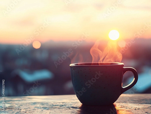 Obraz Coffee cup on the table in winter