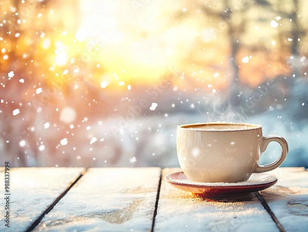 Obraz Coffee cup on the table in winter