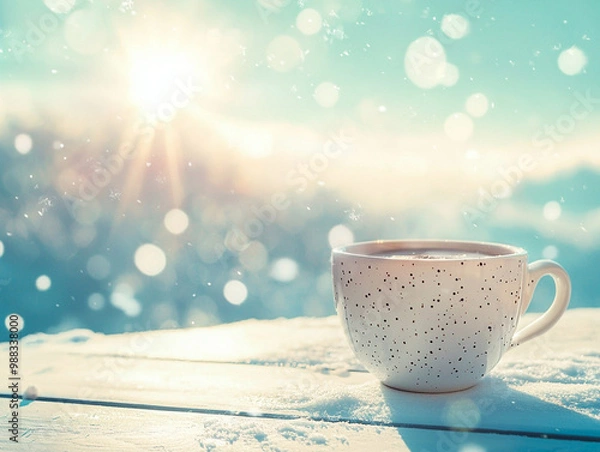 Obraz Coffee cup on the table in winter