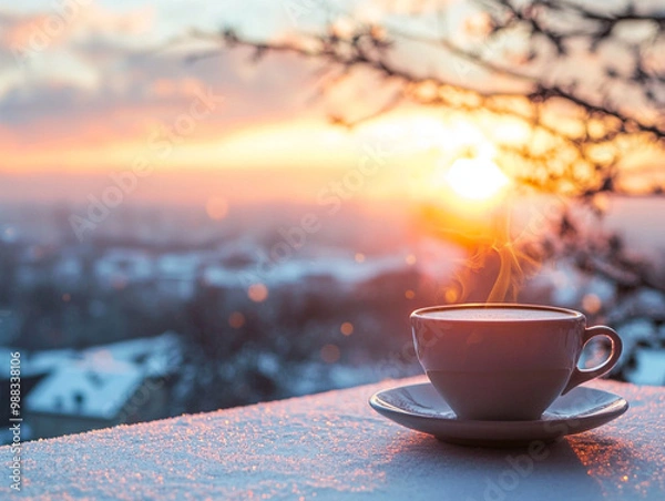 Obraz Coffee cup on the table in winter