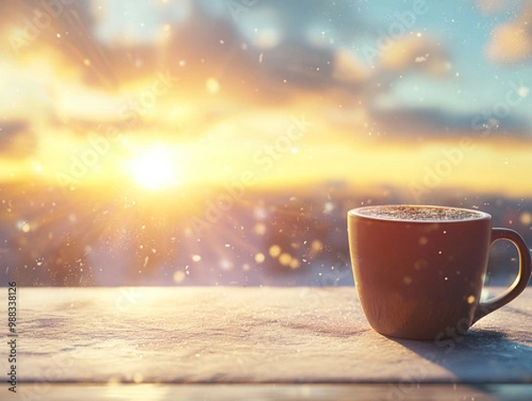 Obraz Coffee cup on the table in winter