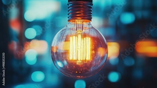 Fototapeta A glowing fluorescent lamp in focus, symbolizing the light of creativity and innovative thinking during problem-solving.