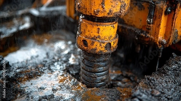 Obraz close up of well drilling rig boring dowin into the earth