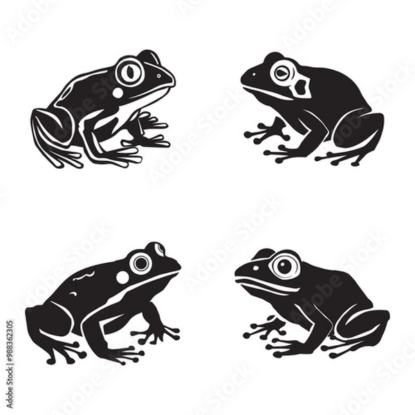 Fototapeta Playful frog silhouette set black color vector illustration