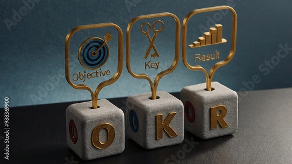 Obraz OKR Framework with Objective, Key, and Result Concept on Luxury Blocks