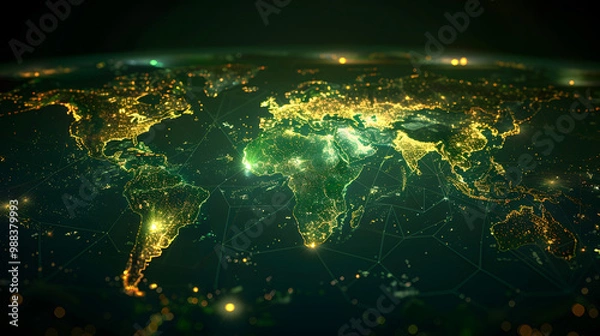 Fototapeta dynamic digital world map emphasize Western Europe continental for AI powered global network connectivity big data transfer cyber technology network information exchange and telecommunication