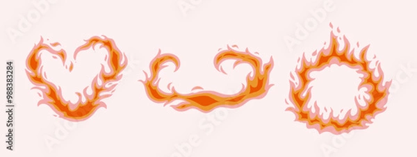Fototapeta A set of hand drawn fire of different shapes and sizes. Vector illustration in flat style.