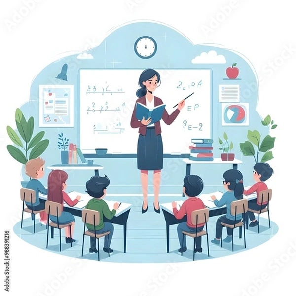 Fototapeta Flat Design Teacher Giving a Lesson Illustration