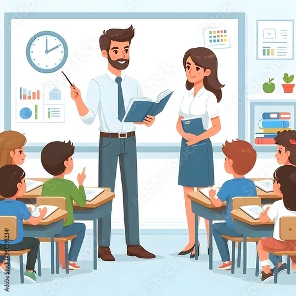 Fototapeta Flat Design Teacher Giving a Lesson Illustration