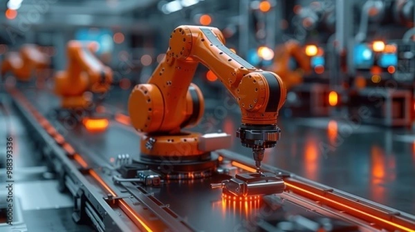 Fototapeta Automated Manufacturing Line with Industrial Robots