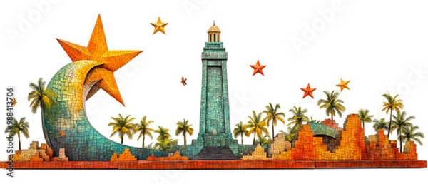 Fototapeta Guinea-Bissau Freedom Monument isolated floating on white background	