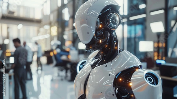 Fototapeta Artificial intelligence integrated into modern working processes and workflows, showcasing the role of AI in automation, decision-making, and optimizing productivity in business and technology.