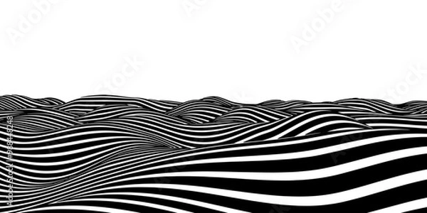 Fototapeta Abstract optical illusion wave. A flow of black and white stripes forming a wavy distortion effect. Vector Illustration.	