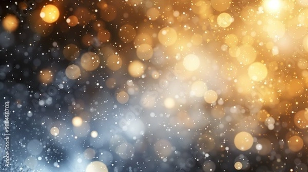 Obraz Weihnachten und Winter, festliches 
Glitzern, abstrakter Hintergrund, scheinende Lichtpunkte, Glitter, Bokeh Effekt, gold, silber und schwarz