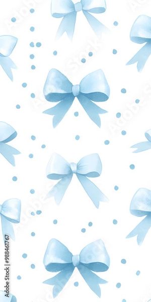 Fototapeta Playful Polka Dot Pattern with Light Blue Bows