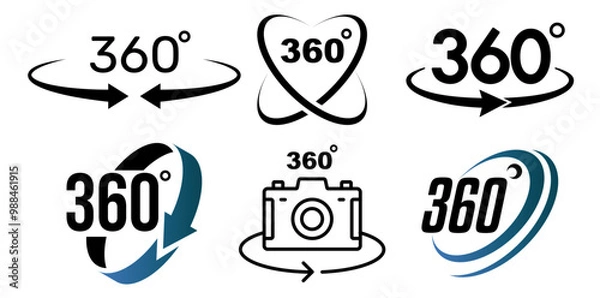 Fototapeta 360 Degrees Rotation Icon Set, Rotate Symbol Flat Vector Illustration