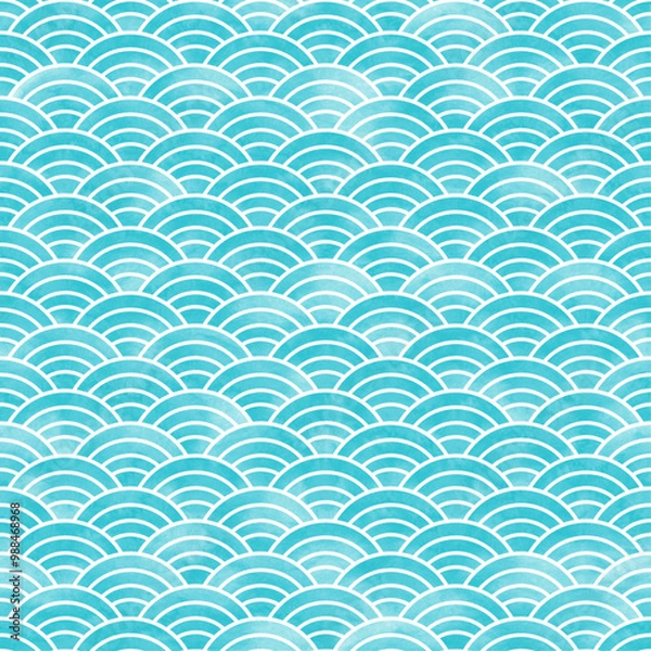 Obraz Sea and underwater seamless pattern vector. Geometric water. Ripple or flowing wave. Blue sky and cloud pattern. Watercolor design for fabric, textile, cloth, card, wrapping, paper, cover, decor.