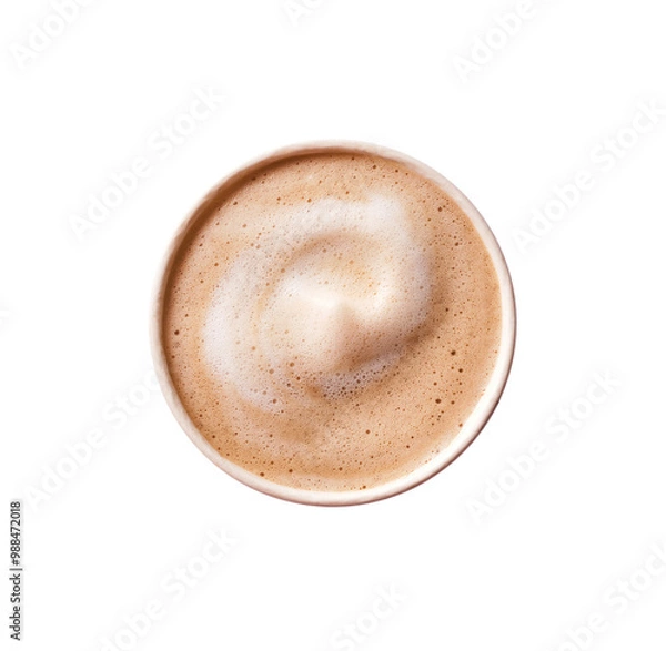 Fototapeta Creamy latte art swirls in a round cup atop a minimalist backdrop, capturing the essence of morning rituals in a cozy café setting