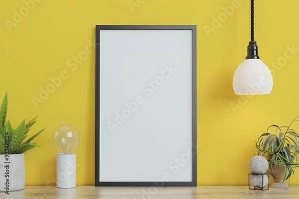 Fototapeta Minimalist Workspace with Frame, Lamp, and Plants