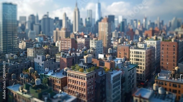 Fototapeta Aerial view of urban landscape from high above, suitable for architectural or urban planning projects