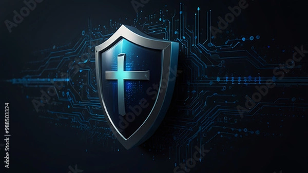 Fototapeta Cybersecurity Shield with Digital Circuit Protection
