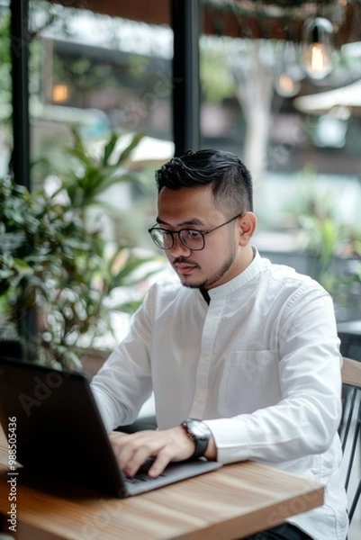 Obraz A Muslim Marketing Executive Writes Blog Posts To Promote Products. They Focus On Informative Content