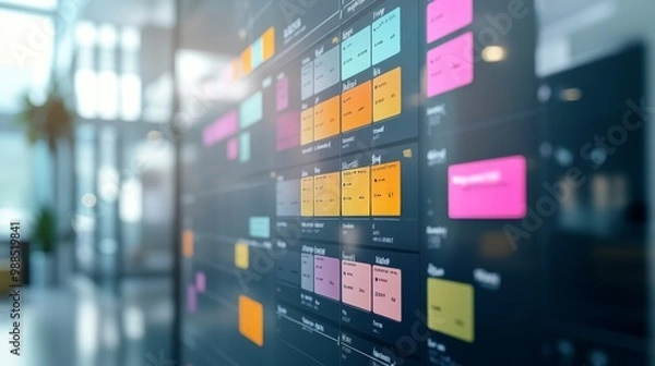 Fototapeta Modern Office with Digital Project Management Display