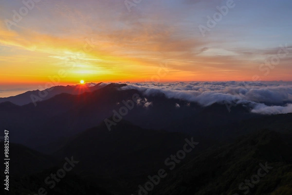 Obraz 石鎚山頂上からの朝焼けと御来光