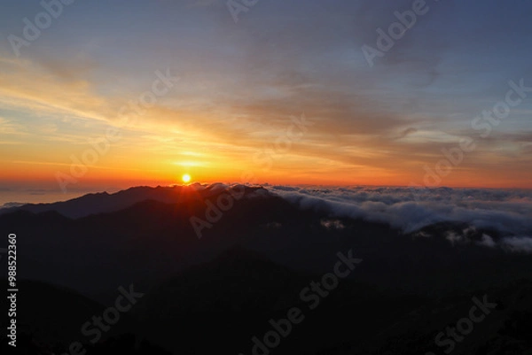 Obraz 石鎚山頂上からの朝焼けと御来光