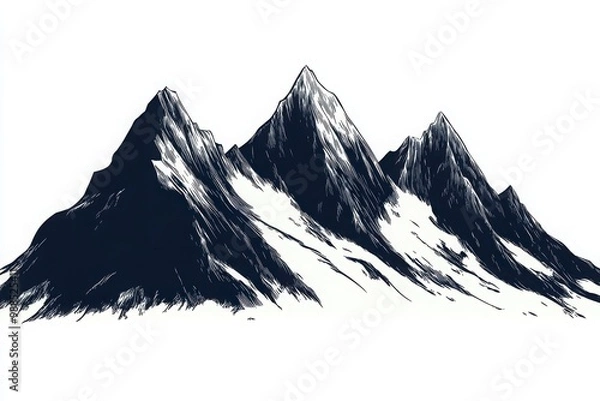 Obraz Stylized mountain peaks with snow on a white isolated background.