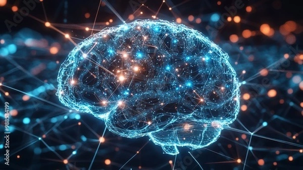 Fototapeta Abstract Digital Brain: Neural Network and Connections